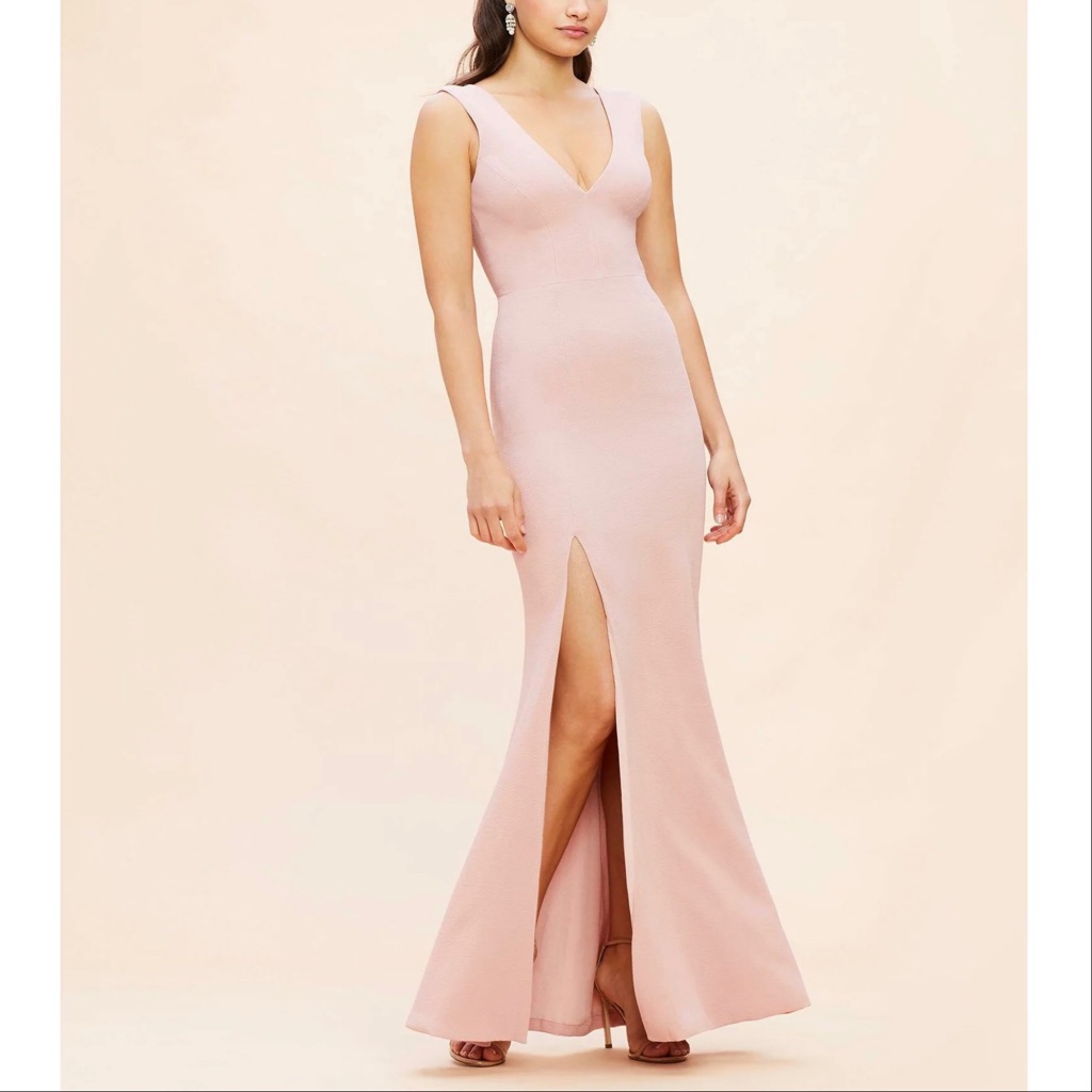 Nwot Dress The Population Sandra Plunge Crepe Slit Gown, Blush, Small